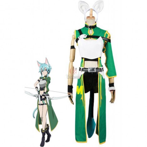 Sword Art Online Asada Shino Green Female Cosplay Costumes