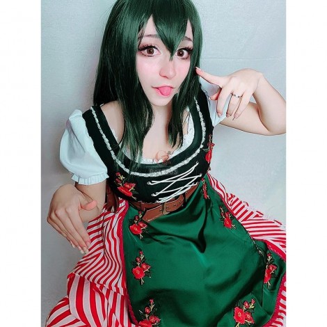 My Hero Academia Tsuyu Asui Anime Cosplay Wigs Dark-Green Long Hair wigs