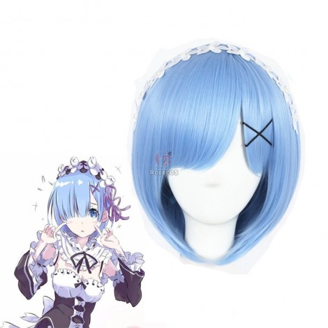 Re:ZERO -Starting Life in Another World Rem Anime Cosplay Wigs Synthetic Wigs Short Light Blue Bob Hair Wigs