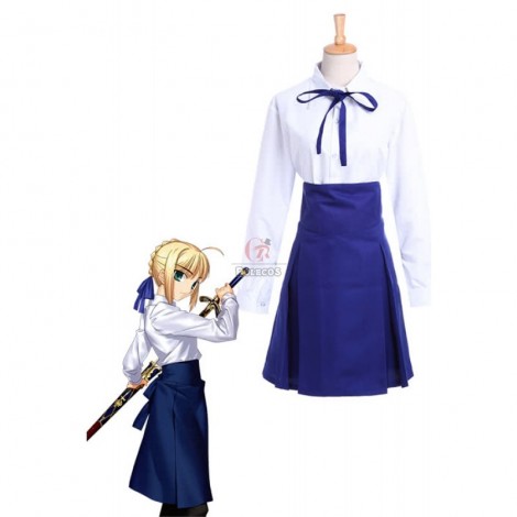 Fate Stay Night Casual Saber Uniform Dress Cosplay Costume New Fancy Dress