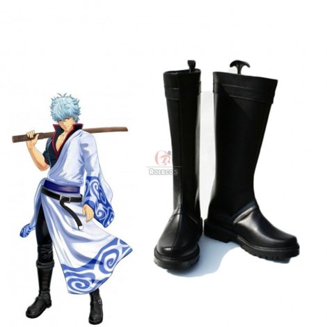 Handmade Gintama Sakata Gintoki Cosplay Shoes Black High Boots Custom-made