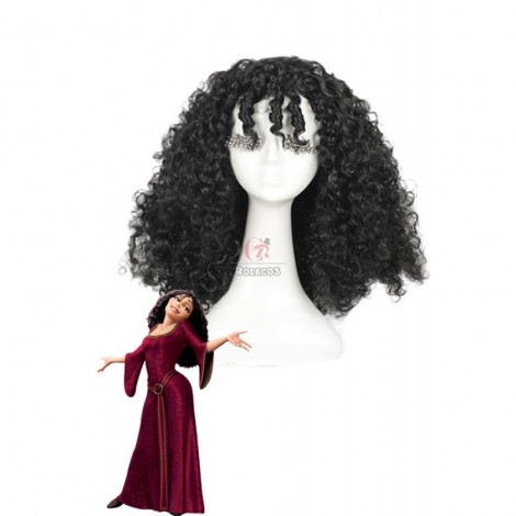 Rapunzel Tangled Mother Gothel Long Black Cosplay Wigs Curly Hairs