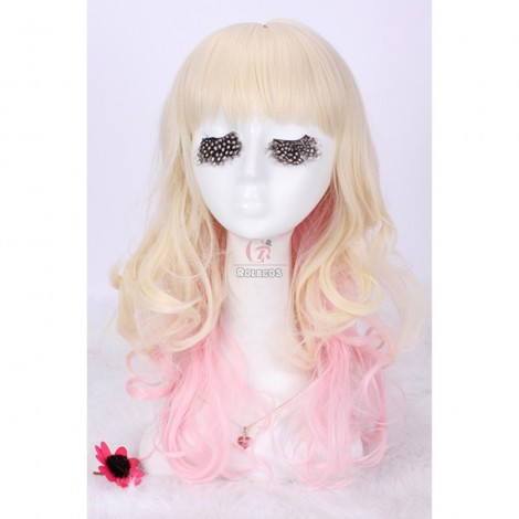 NEW fashion Mar.50cm Long Mix beige pink Cosplay wigs Party Hairs