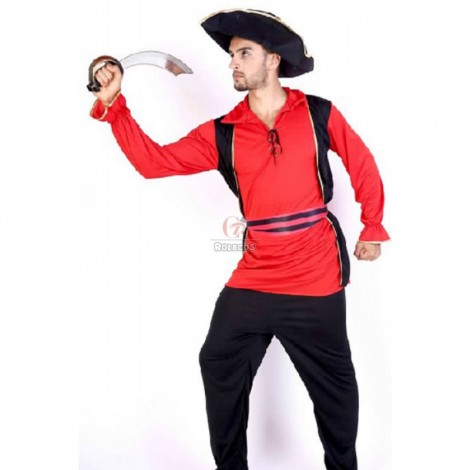 Pirate Of The Caribbean Black Hat Red Shirt Halloween Costume