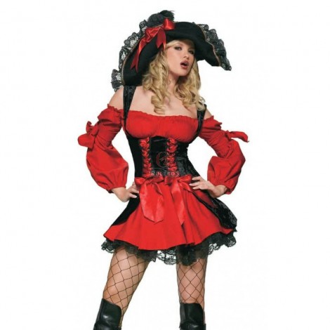 Red Sexy Pirate Halloween Costumes For Women Game Club Party