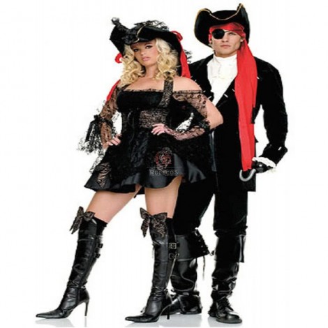 Couples Pirate Halloween Costume For Sexy Adult Lady Captain Man Corsair Cosplay Dress