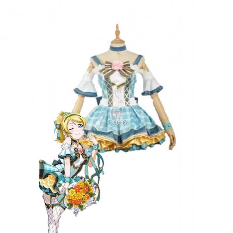 Love Live Bouquet Awaken Ayase Eli Cyan Dress Anime Cosplay Costumes