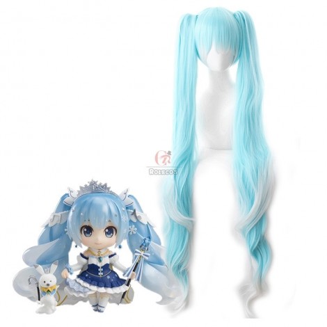 Vocaloid 2019 Hatsune Miku Star and Snow Princess White Blue Mixed Color Cosplay Wigs