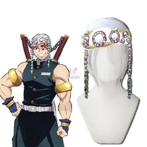 Demon Slayer Uzui Tengen 2 Style White Cosplay Wigs No Headwear