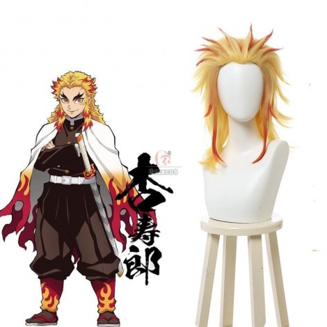 Demon Slayer Rengoku Kyoujurou Yellow Mixed Red Ponytail Cosplay Wigs