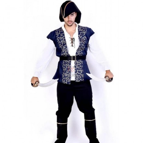 Blue Coat Black Pants Suit Pirate Of The Caribbean Cosplay Costume