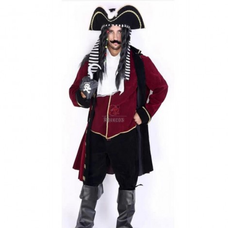 Dark Red Long Robe Suit Pirate Of The Caribbean Soft Cosplay Costume