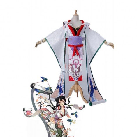 Onmyoji Flower And Bird Painting White Game Cosplay Kimono Outfits