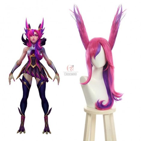 LOL Star Guardian Xayah Pink Mixed Purple Long Cosplay Wigs