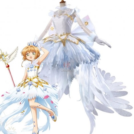 Cardcaptor Clear Card Sakura Sakura Kinomoto Ice Angel White Formal Dress Cosplay Costume